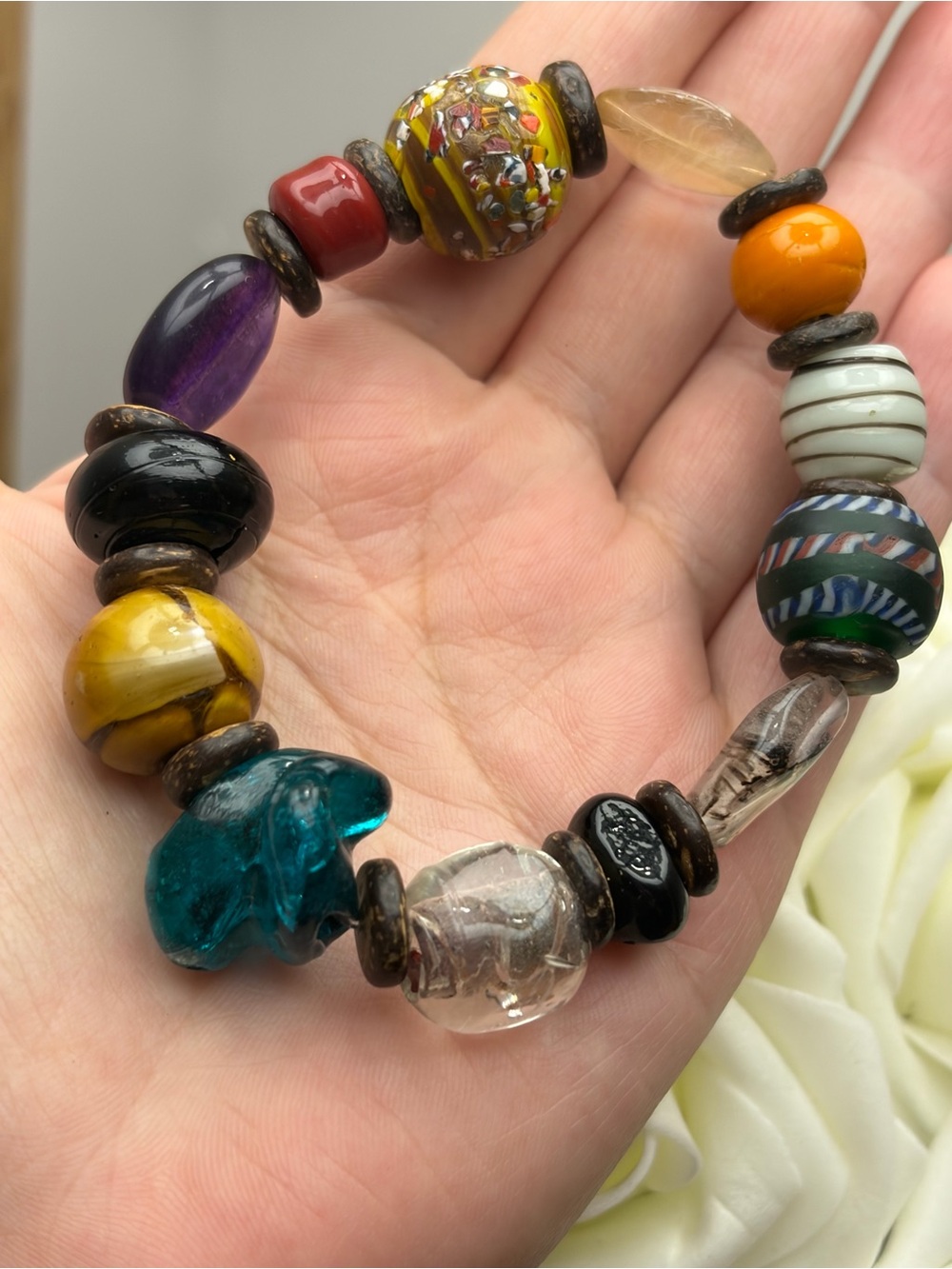 Multicolor Glass Bead Stretch Bracelet